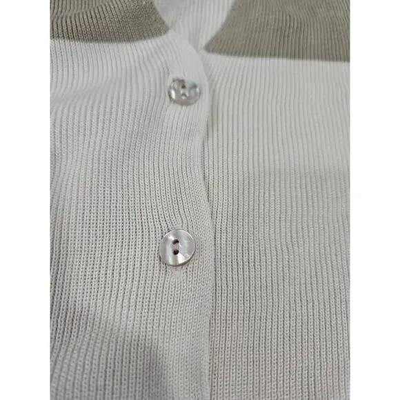 Ann Taylor 100% Silk Striped Beige Tan White Cardigan Sweater Women's Size S - Picture 3 of 7